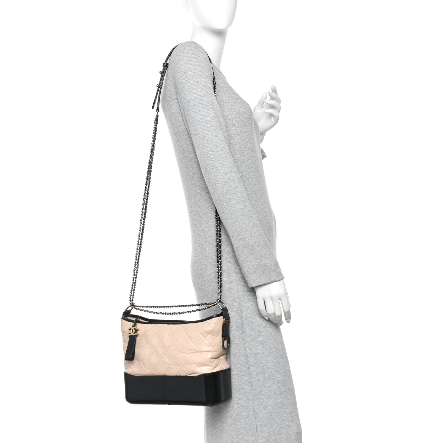 Chanel Aged Calfskin Quilted Medium Gabrielle Hobo Beige Black 2 of 14