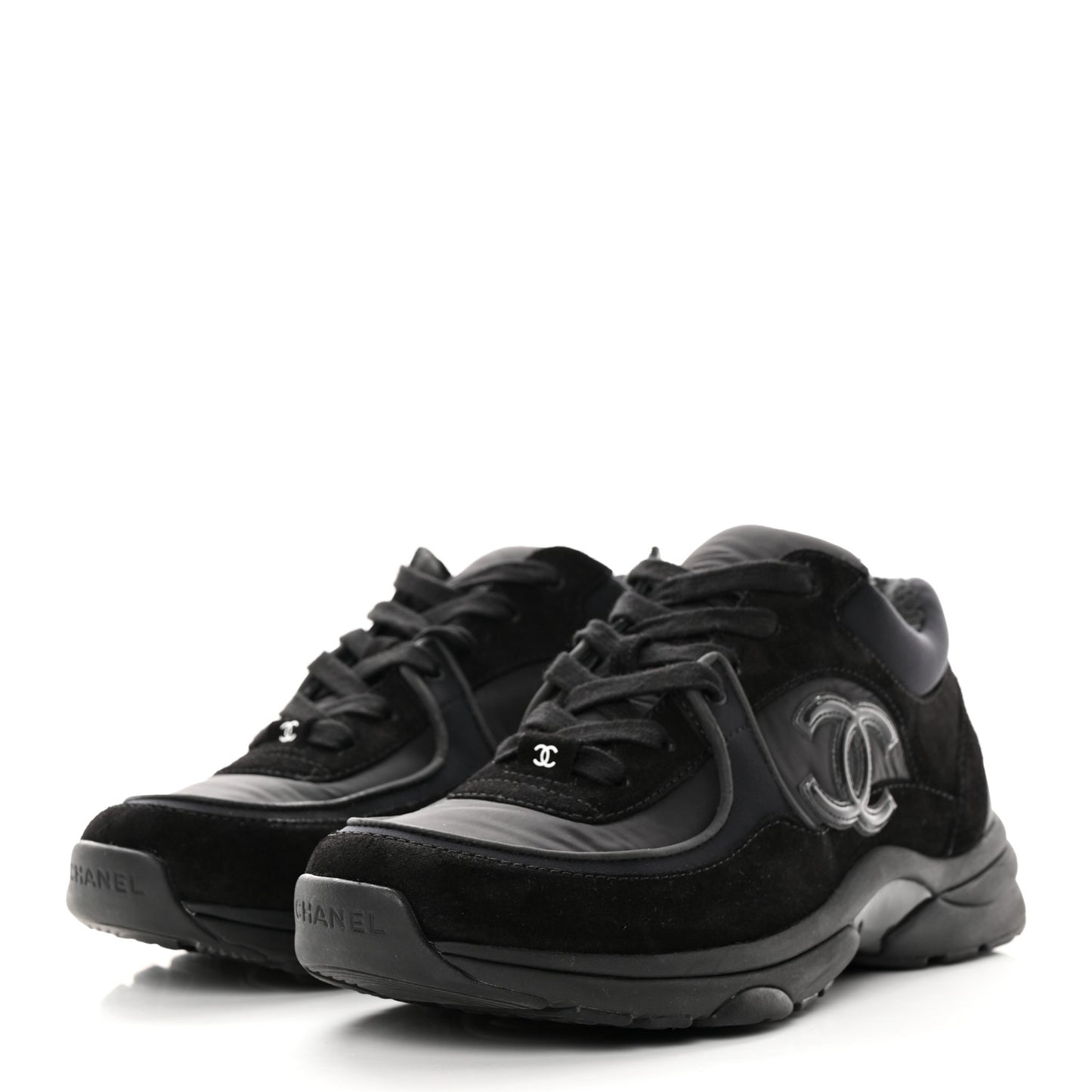 Fabric Calfskin Suede CC Sneakers 39 Black