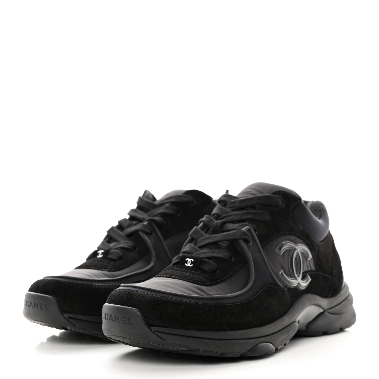 Chanel Fabric Calfskin Suede CC Sneakers 39 Black 3 of 9