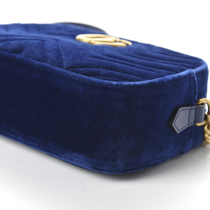 Gucci Velvet Matelasse Small GG Marmont Chain Shoulder Bag Cobalt 7 of 9