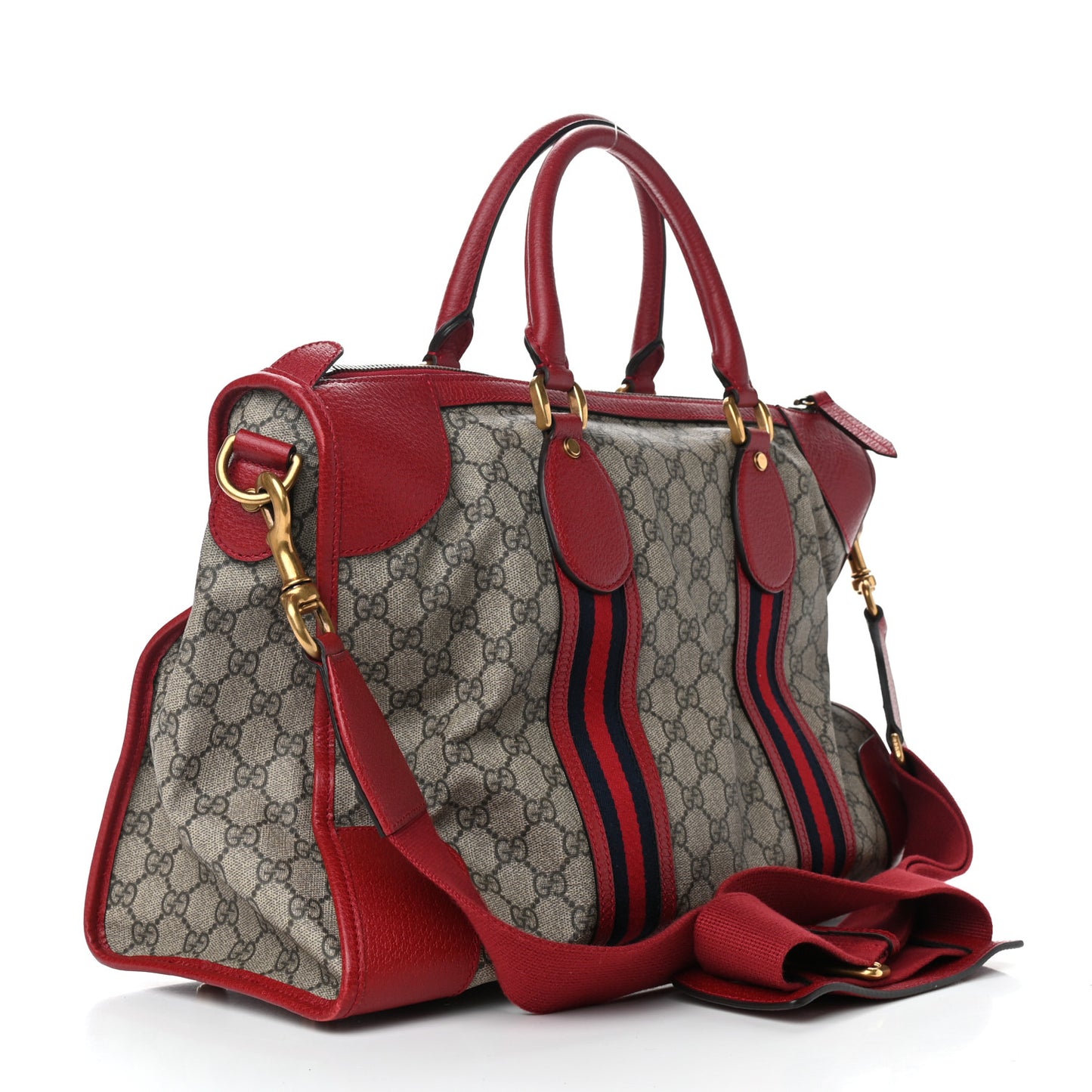 Soft GG Supreme Monogram Web Medium Duffle Bag Beige Red