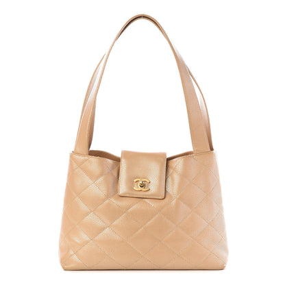 Chanel Metallic Caviar Quilted Shoulder Bag Beige 1 of 11
