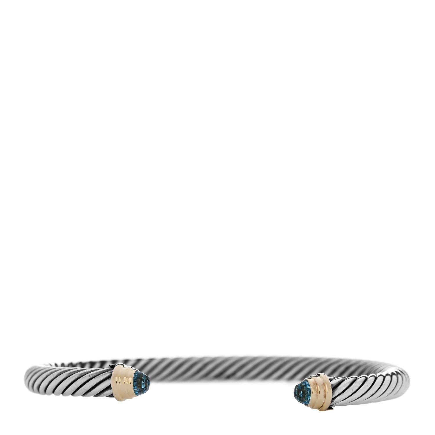 David Yurman Sterling Silver 14K Yellow Gold Blue Topaz 5mm Cable Classics Petite Color Bracelet 1 of 3