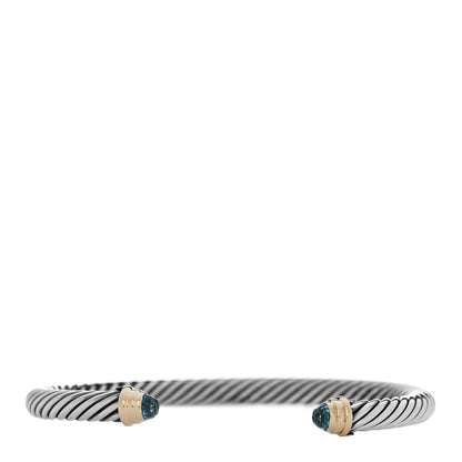 David Yurman Sterling Silver 14K Yellow Gold Blue Topaz 5mm Cable Classics Petite Color Bracelet 1 of 3