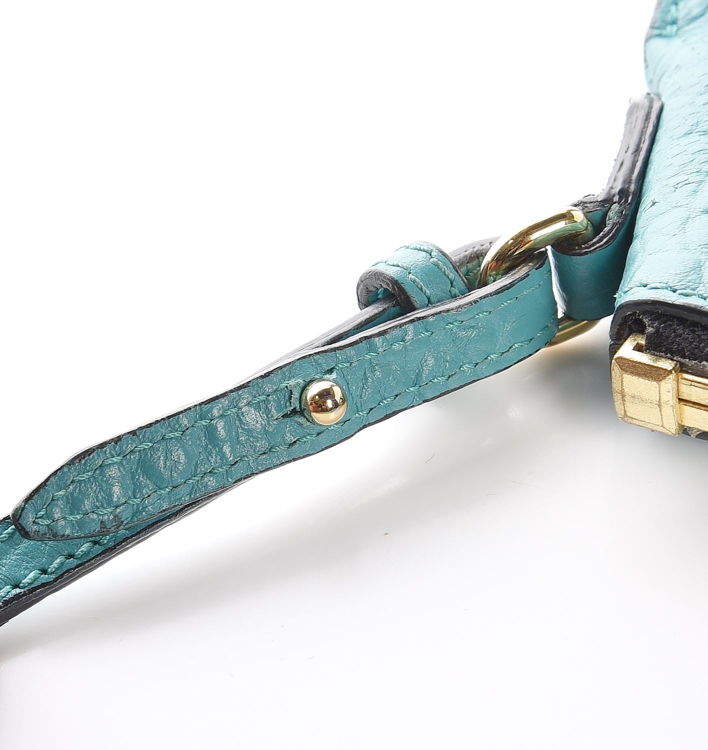 Burberry Signature Grain Calfskin Check Embossed Peyton Crossbody Clutch Bag Aqua Green 9 of 9