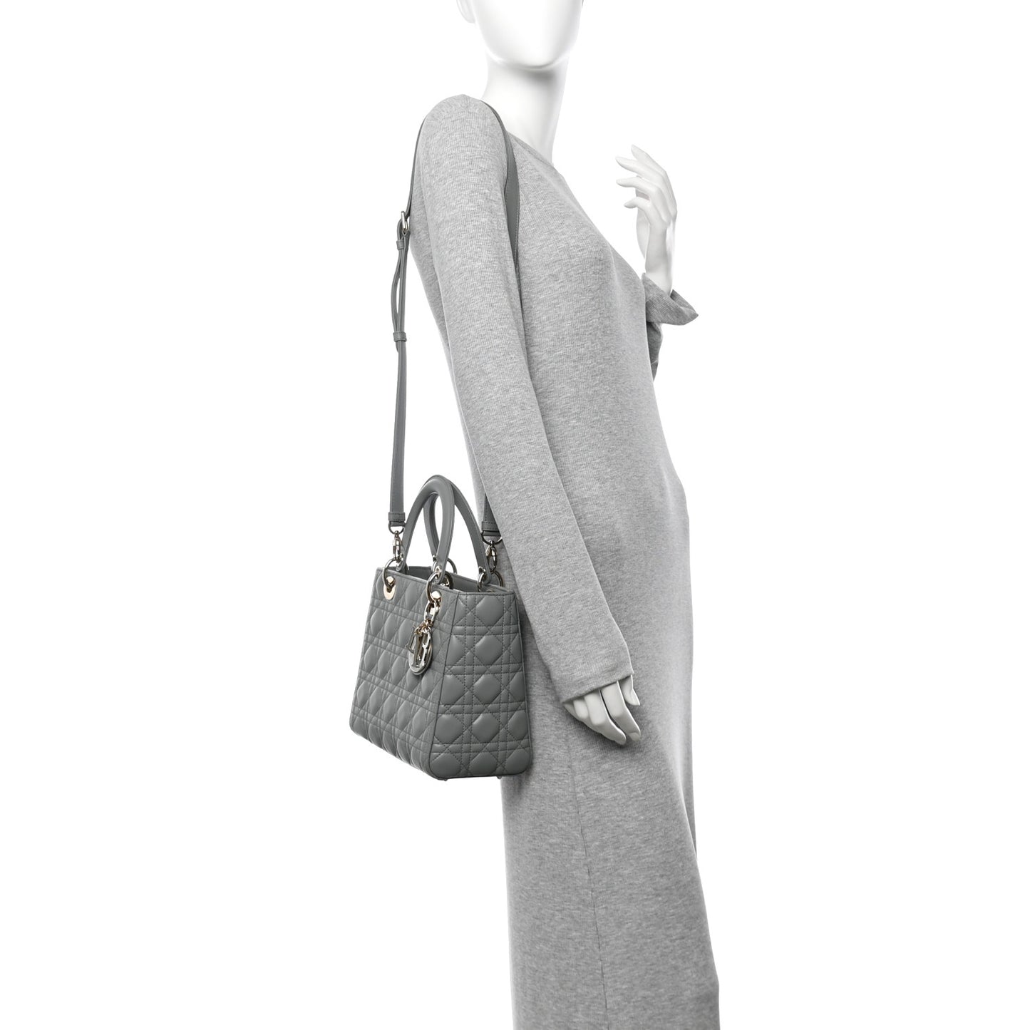Lambskin Cannage Medium Lady Dior Stone Gray