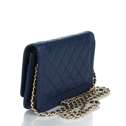 Chanel Lambskin Quilted Boy Wallet On Chain WOC Navy Blue 3 of 8