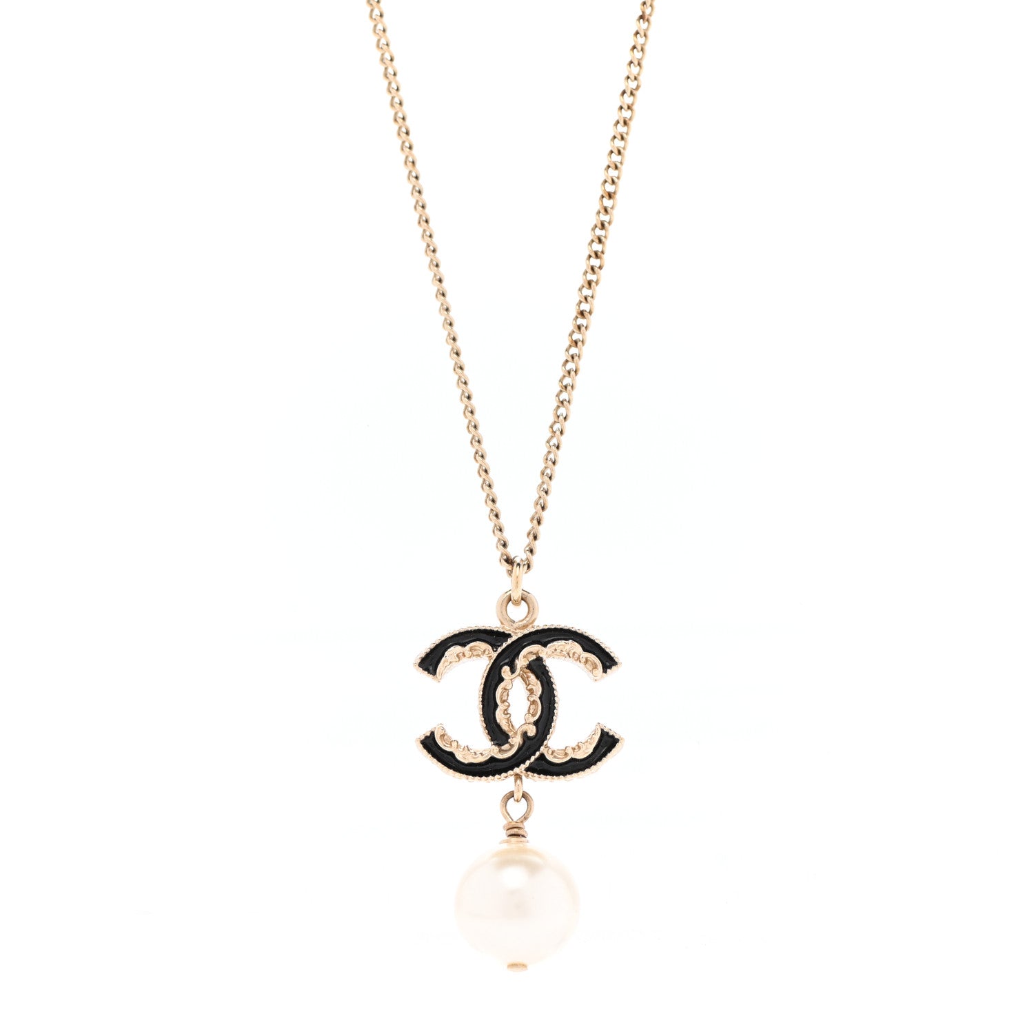 Chanel Enamel Pearl CC Baroque Drop Necklace Black Gold 4 of 7