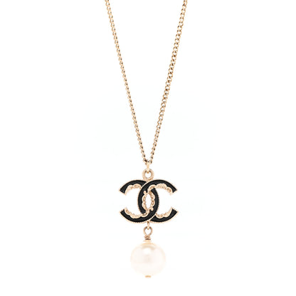 Chanel Enamel Pearl CC Baroque Drop Necklace Black Gold 4 of 7
