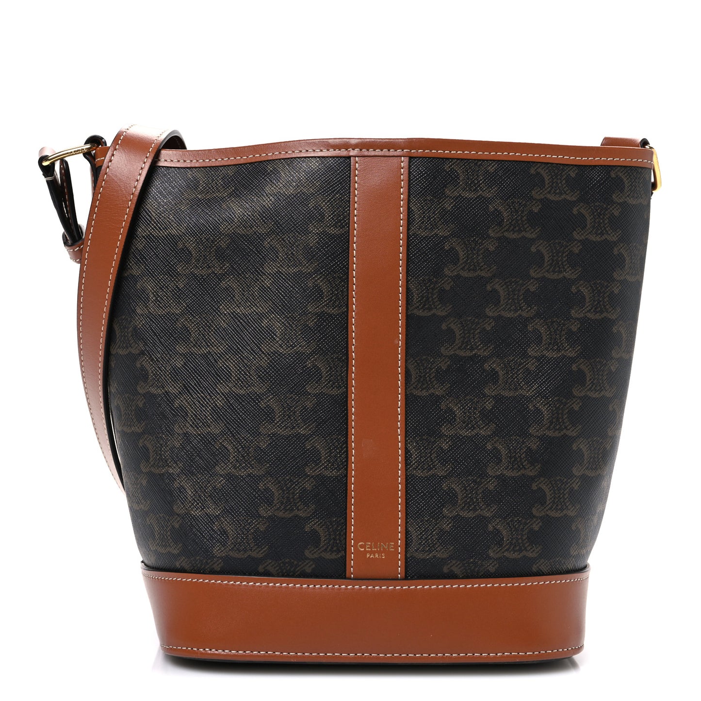 Triomphe Canvas Calfskin Small Bucket Bag Tan