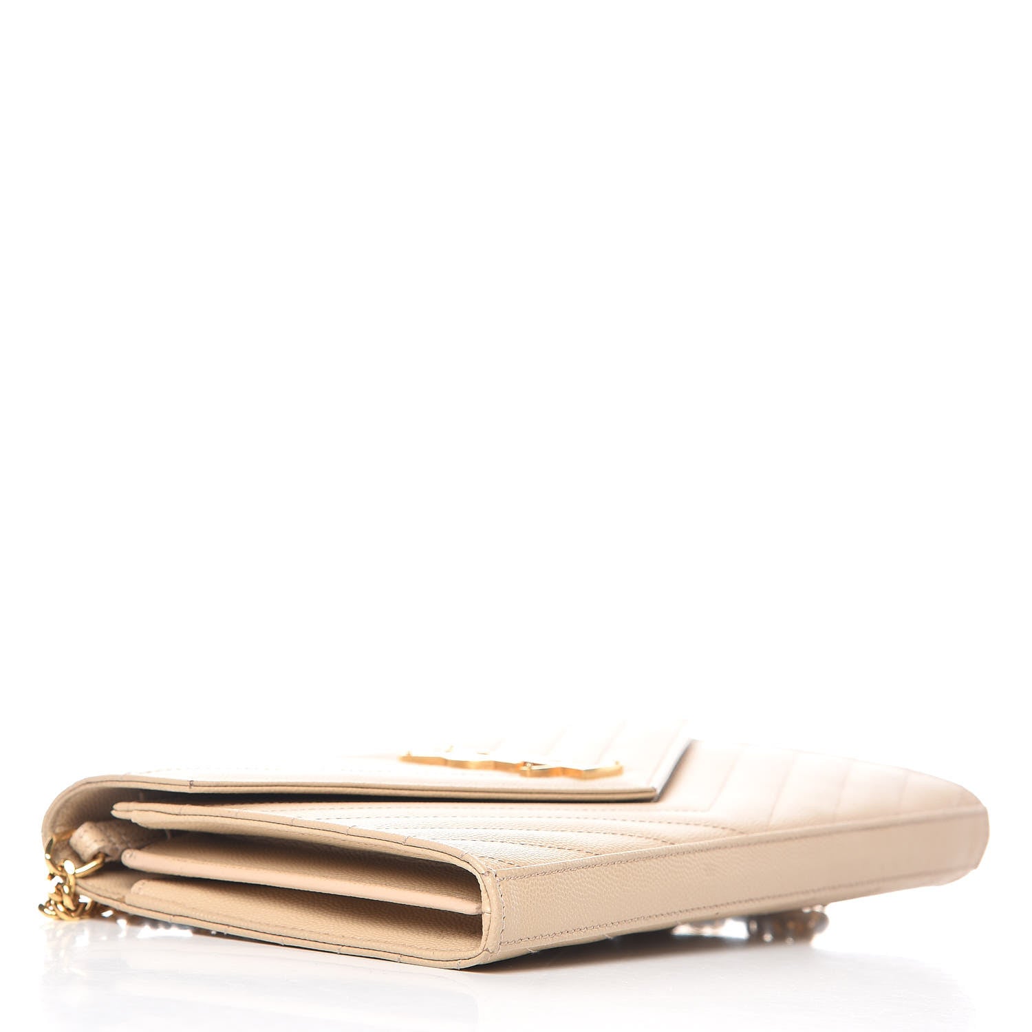Saint Laurent Grain De Poudre Matelasse Chevron Monogram Chain Wallet Nude Powder 4 of 9