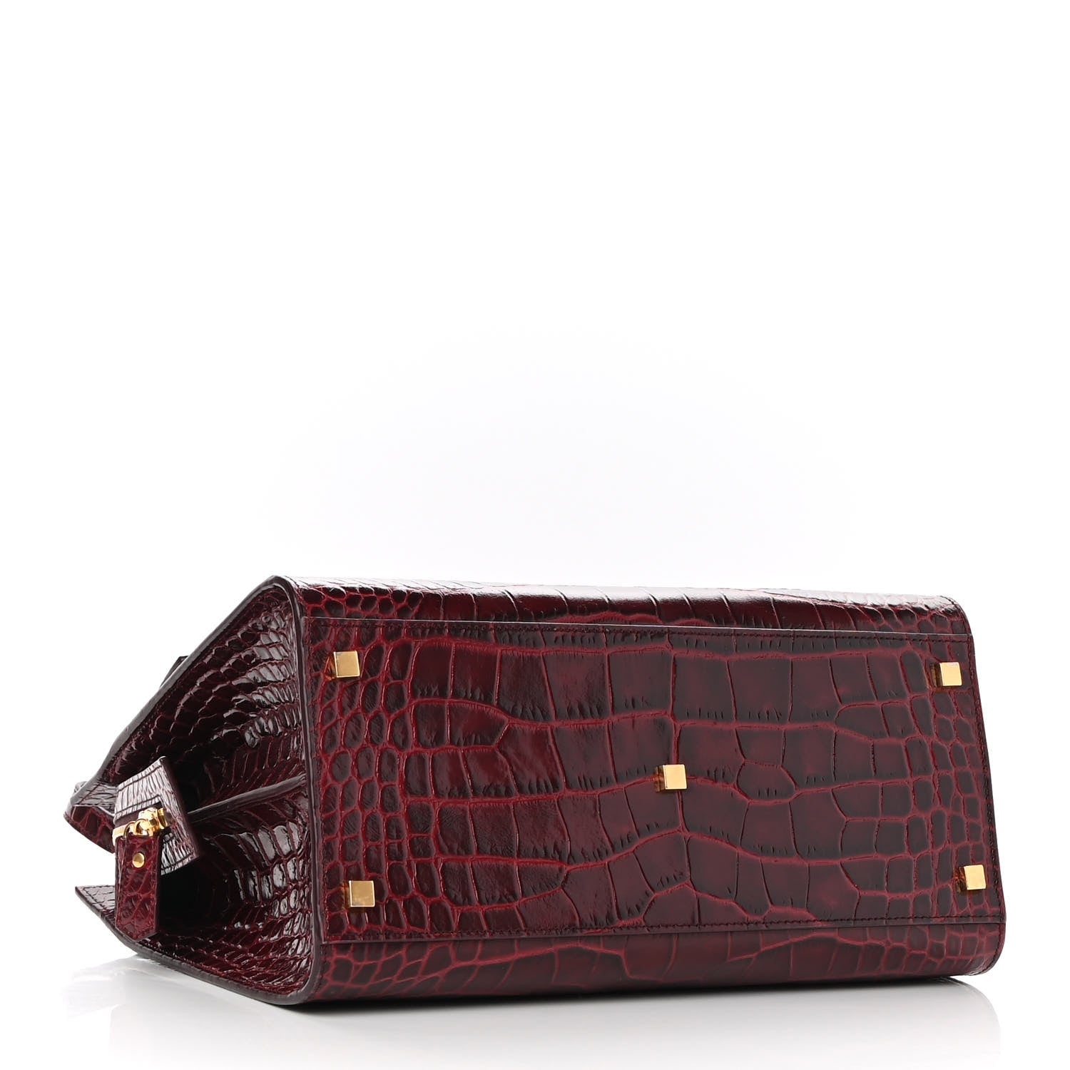 Saint Laurent Calfskin Crocodile Embossed Medium Uptown Tote Sunset Amber 4 of 8