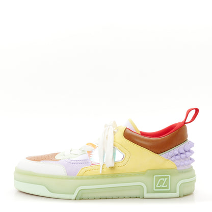 Christian Louboutin Calfskin Suede Spike Mens Astroloubi Flat Low Top Sneakers 43 Studio Green Lilac 1 of 9