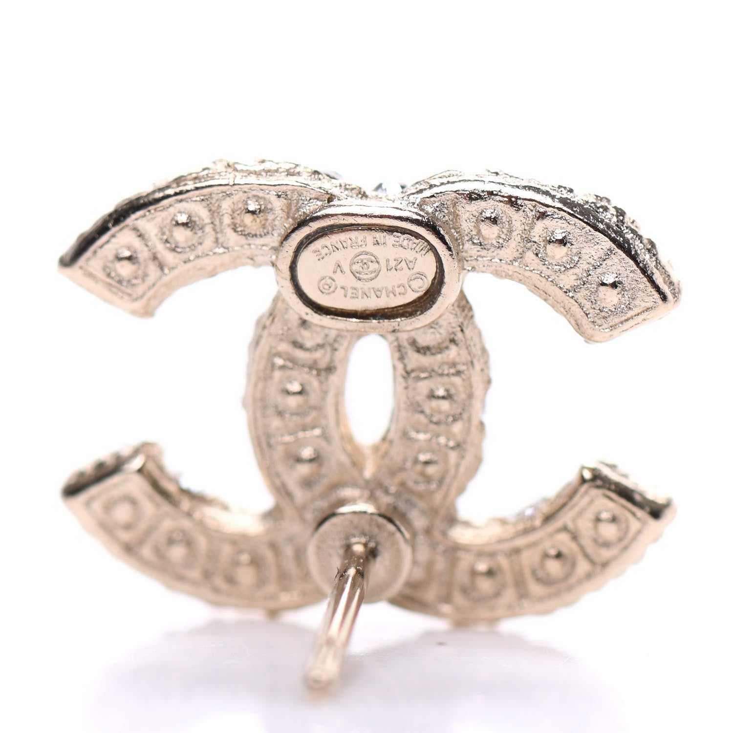 Chanel Metal Graduated Pearl Crystal CC Earrings Light Gold 4 of 5