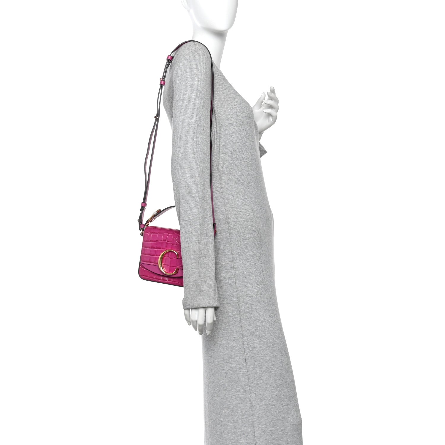 Chloe Calfskin Crocodile Embossed Mini C Bag Pink 2 of 10