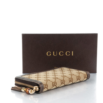 Gucci Monogram Calfskin Bamboo Tassel Zip Around Wallet Beige Ebony Chocolate 4 of 8