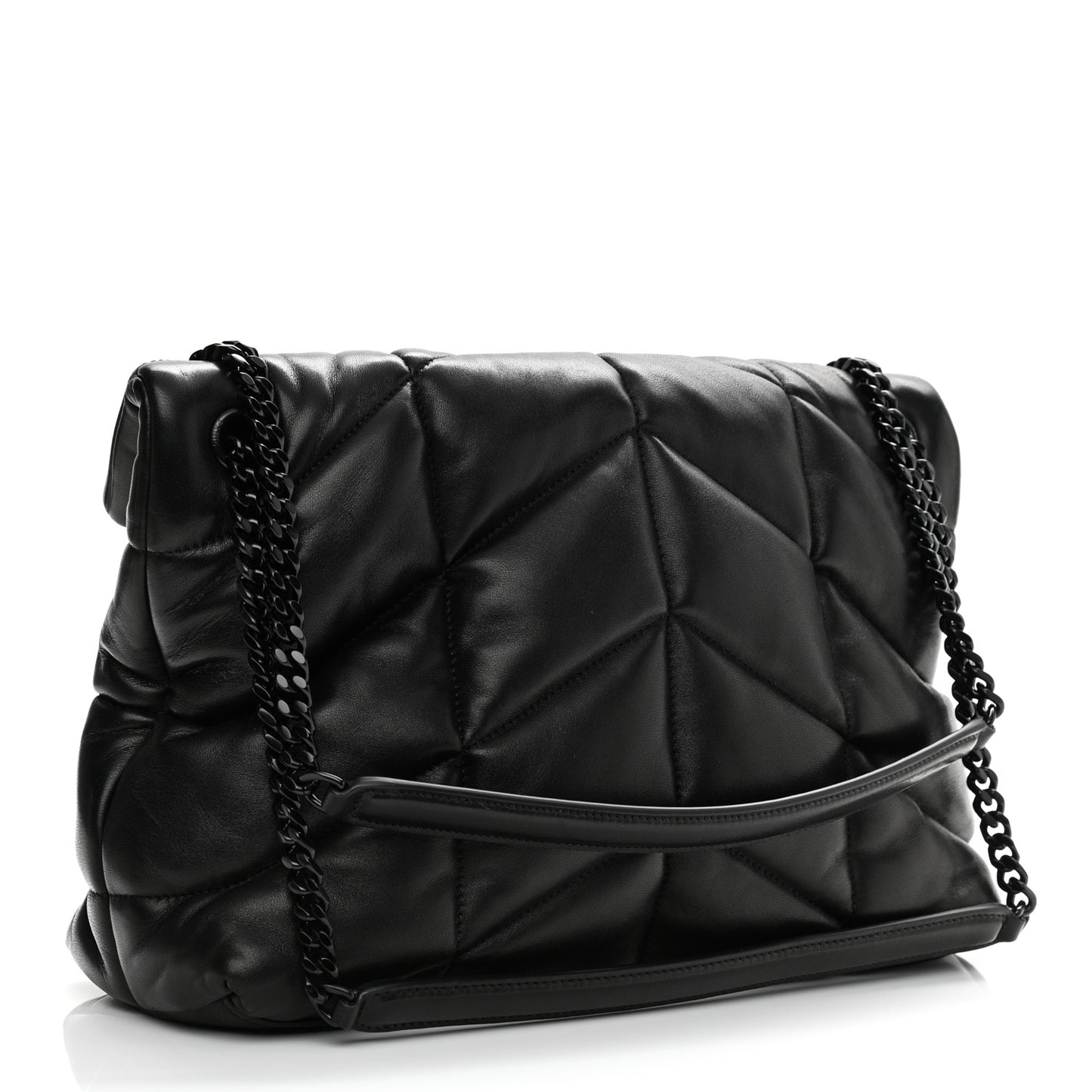 Lambskin Quilted Medium Loulou Puffer Monogram Chain Satchel Black