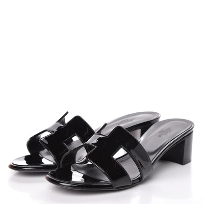 Hermes Patent Oasis Sandals 38 Black 3 of 10