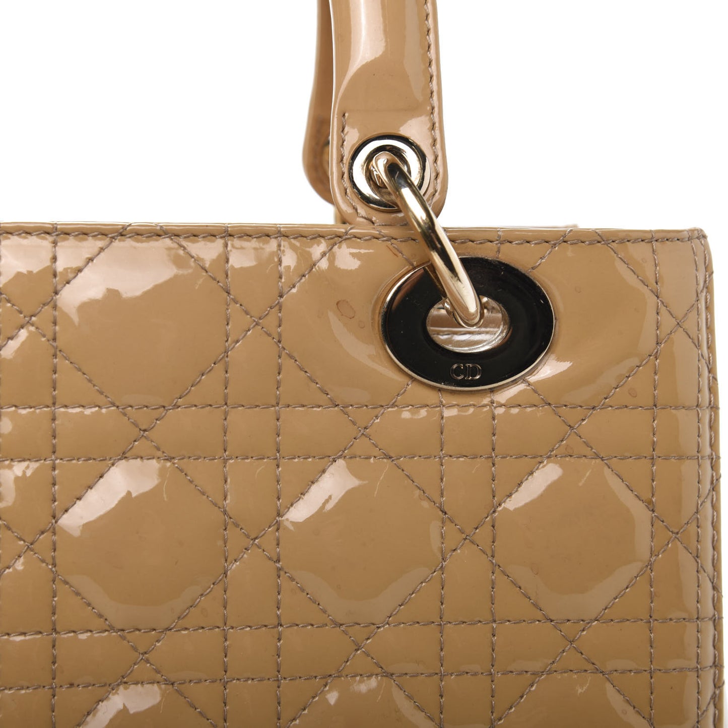 Patent Cannage Medium Lady Dior Beige