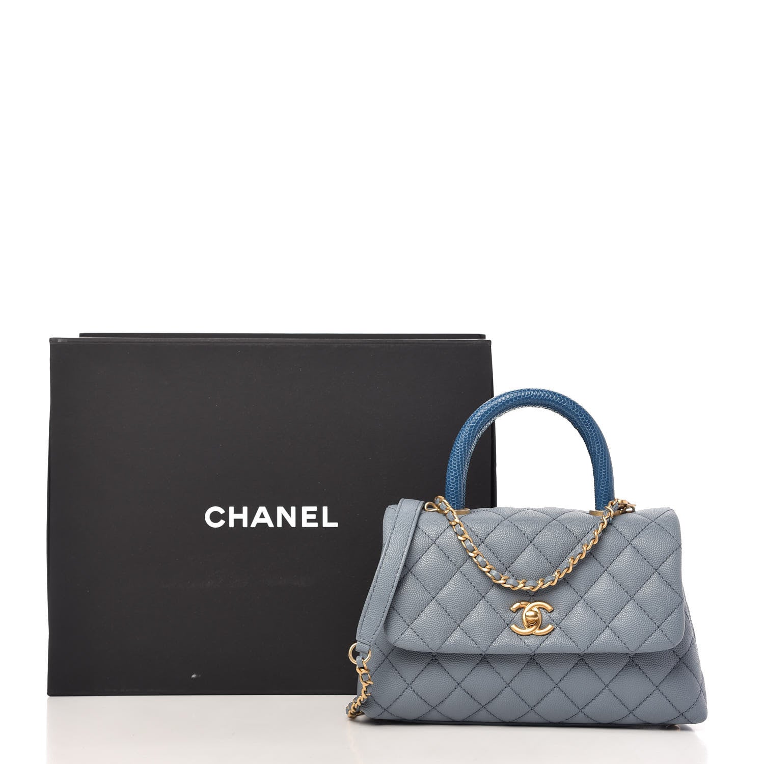 Chanel Caviar Lizard Quilted Mini Coco Handle Flap Light Blue 11 of 11