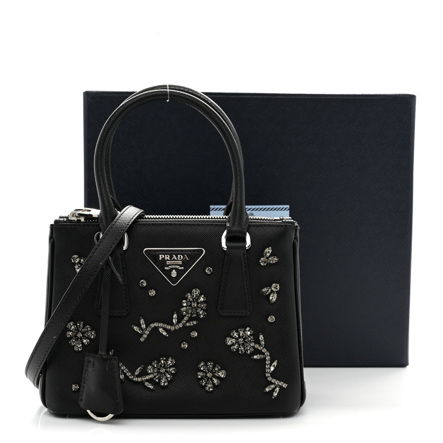 Prada Saffiano Lux Crystal Mini Galleria Double Zip Tote Black 13 of 13