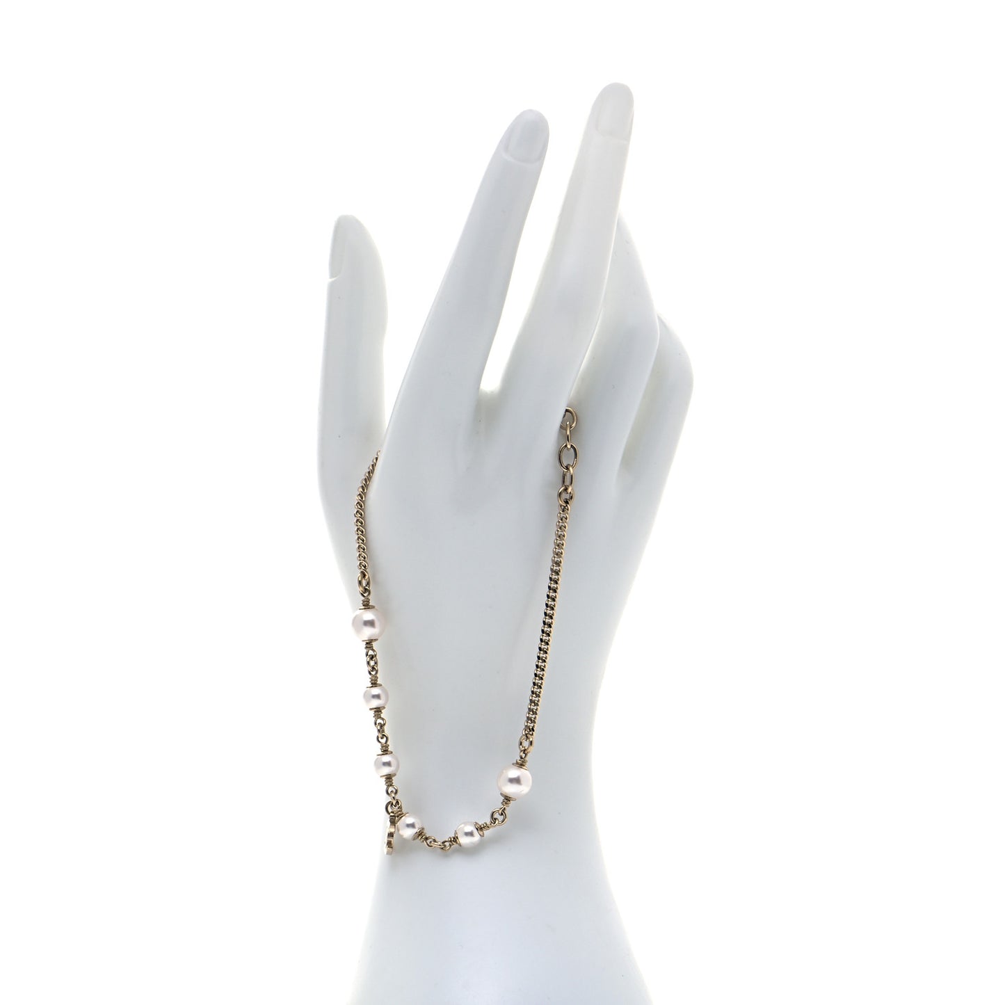 Pearl CC Chain Anklet Gold Pearly White