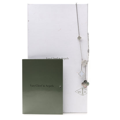 Van Cleef & Arpels 18K White Gold Mother of Pearl Chalcedony 6 Motifs Magic Alhambra Necklace 5 of 5