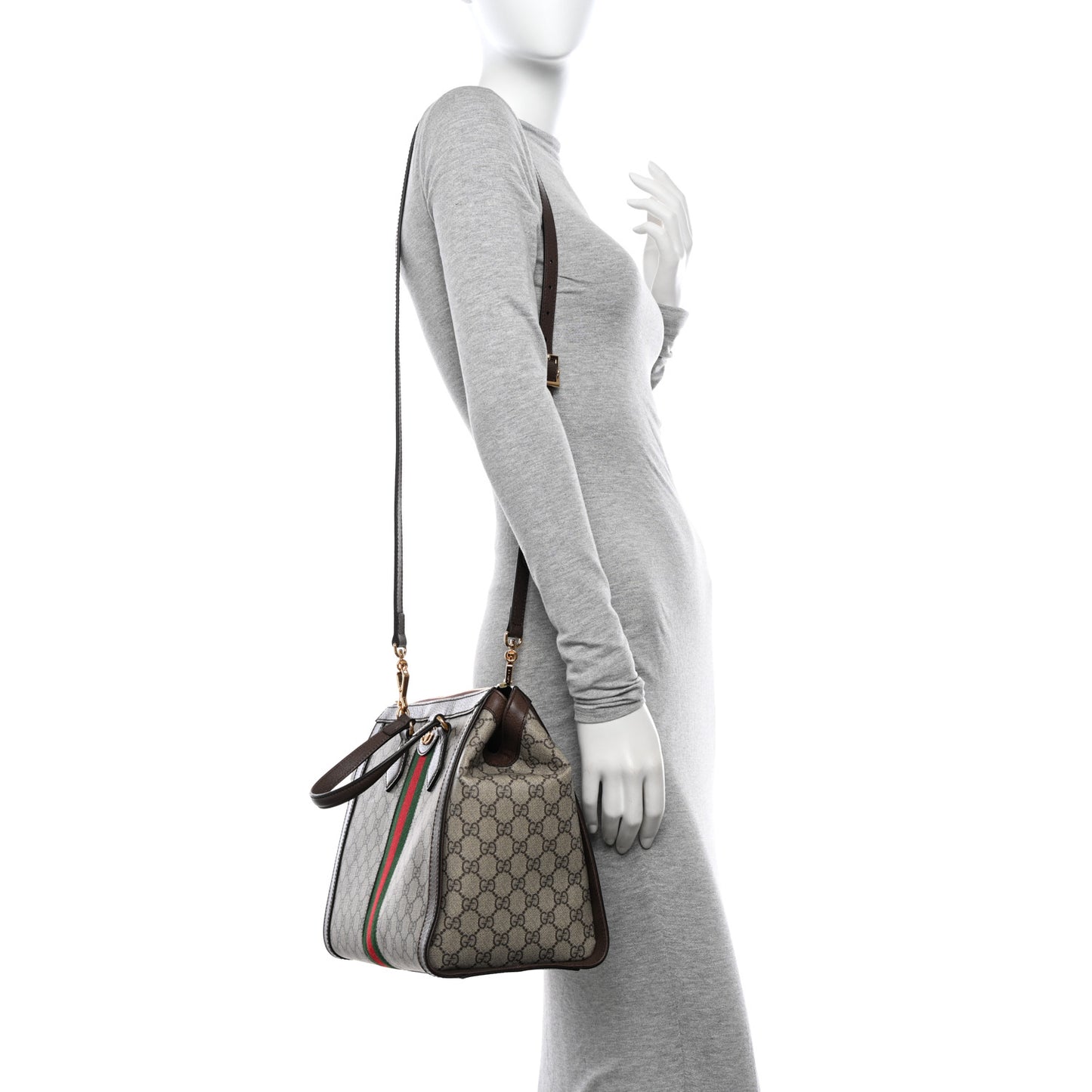 GG Supreme Monogram Web Medium Ophidia Tote Bag Brown