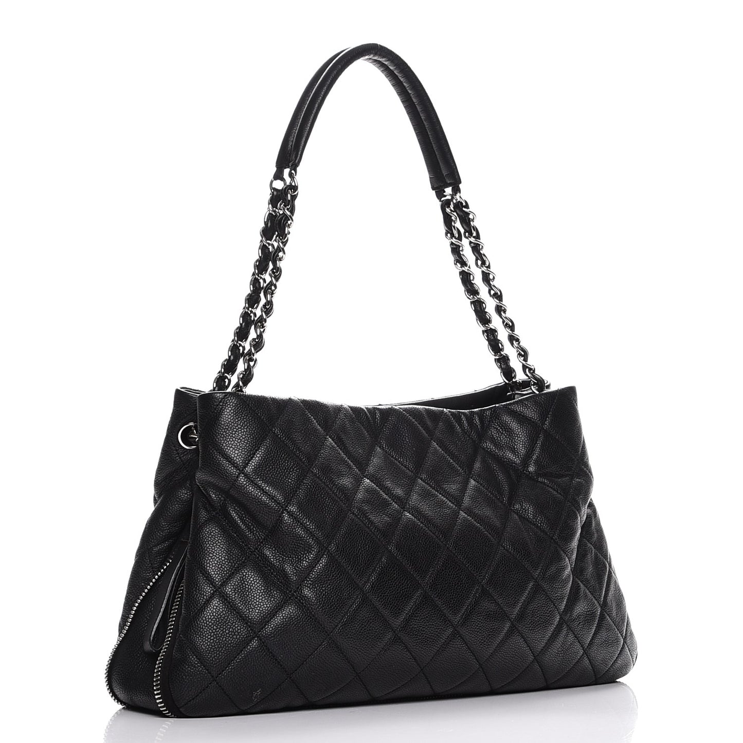 Caviar Quilted Expandable Zip Shoulder Bag Black