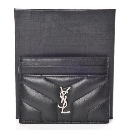 Saint Laurent Calfskin Y Quilted Monogram LouLou Credit Card Case Black 10 of 10