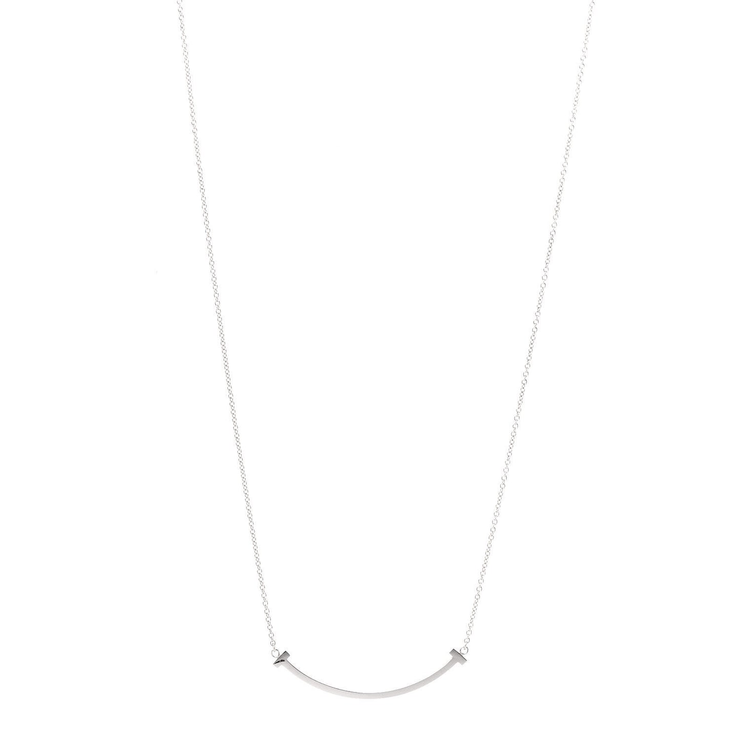 18K White Gold Small T Smile Pendant Necklace