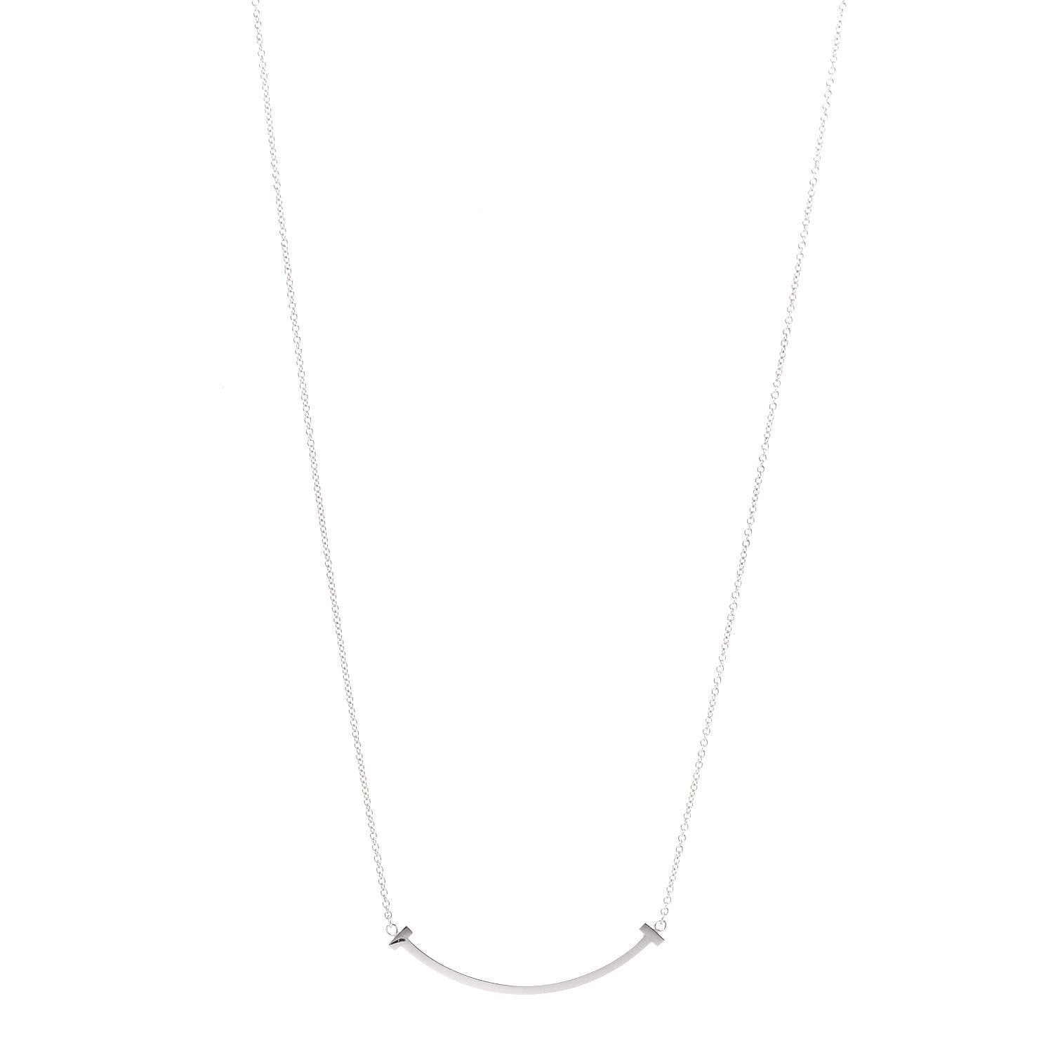 Tiffany 18K White Gold Small T Smile Pendant Necklace 1 of 6