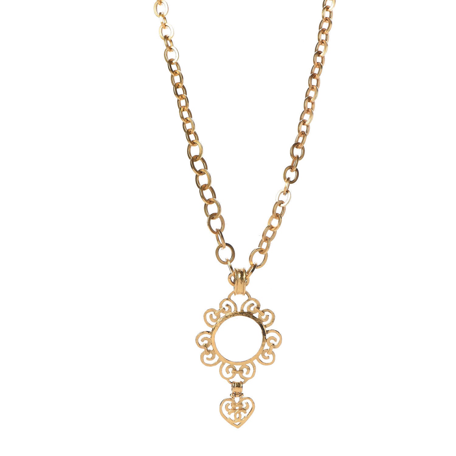 Chanel Loupe Magnifying Glass CC Heart Drop Necklace Gold 1 of 5