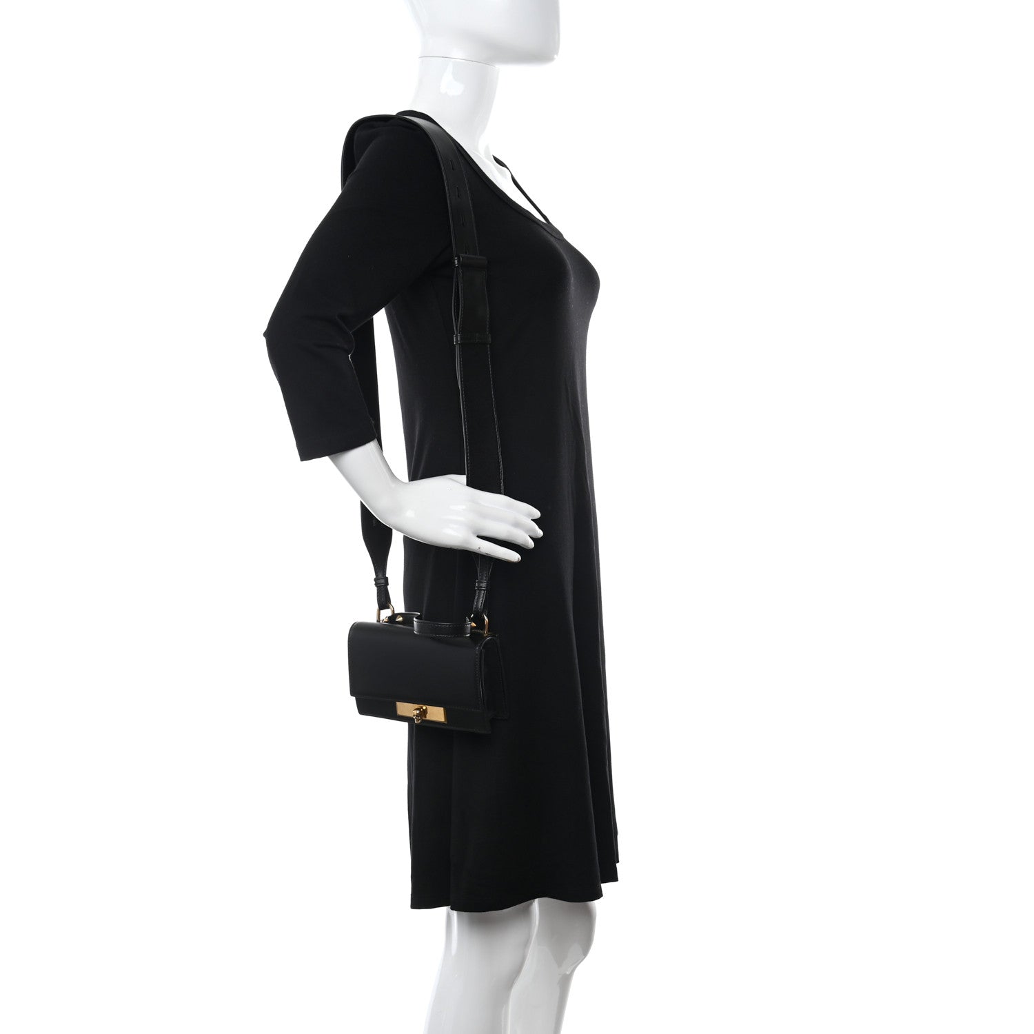 Alexander McQueen Calfskin Skull Lock Mini Crossbody Bag Black 2 of 8