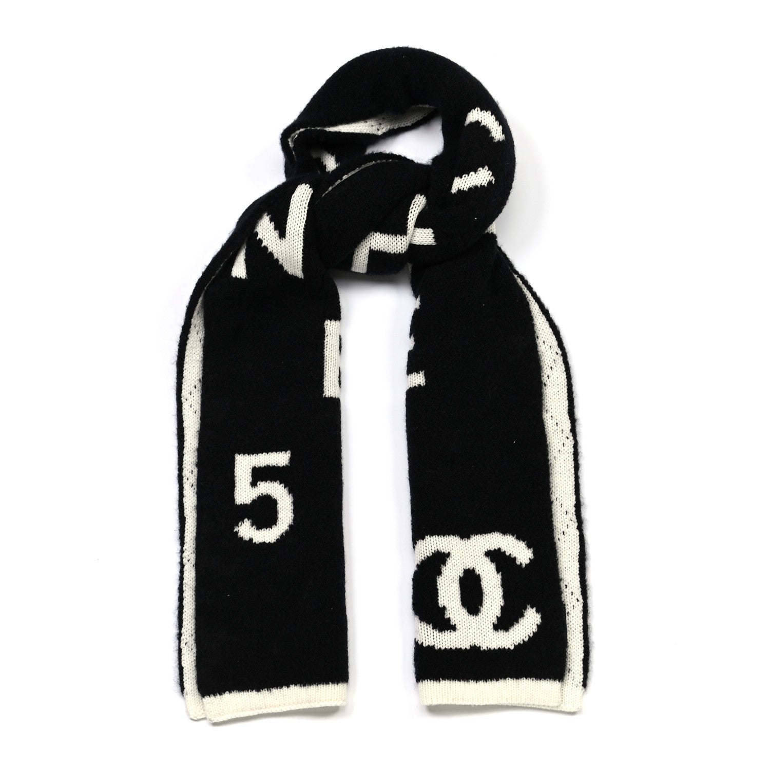 Chanel Wool Cashmere Silk CC Scarf Black White 1 of 4