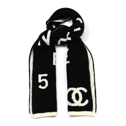 Chanel Wool Cashmere Silk CC Scarf Black White 1 of 4