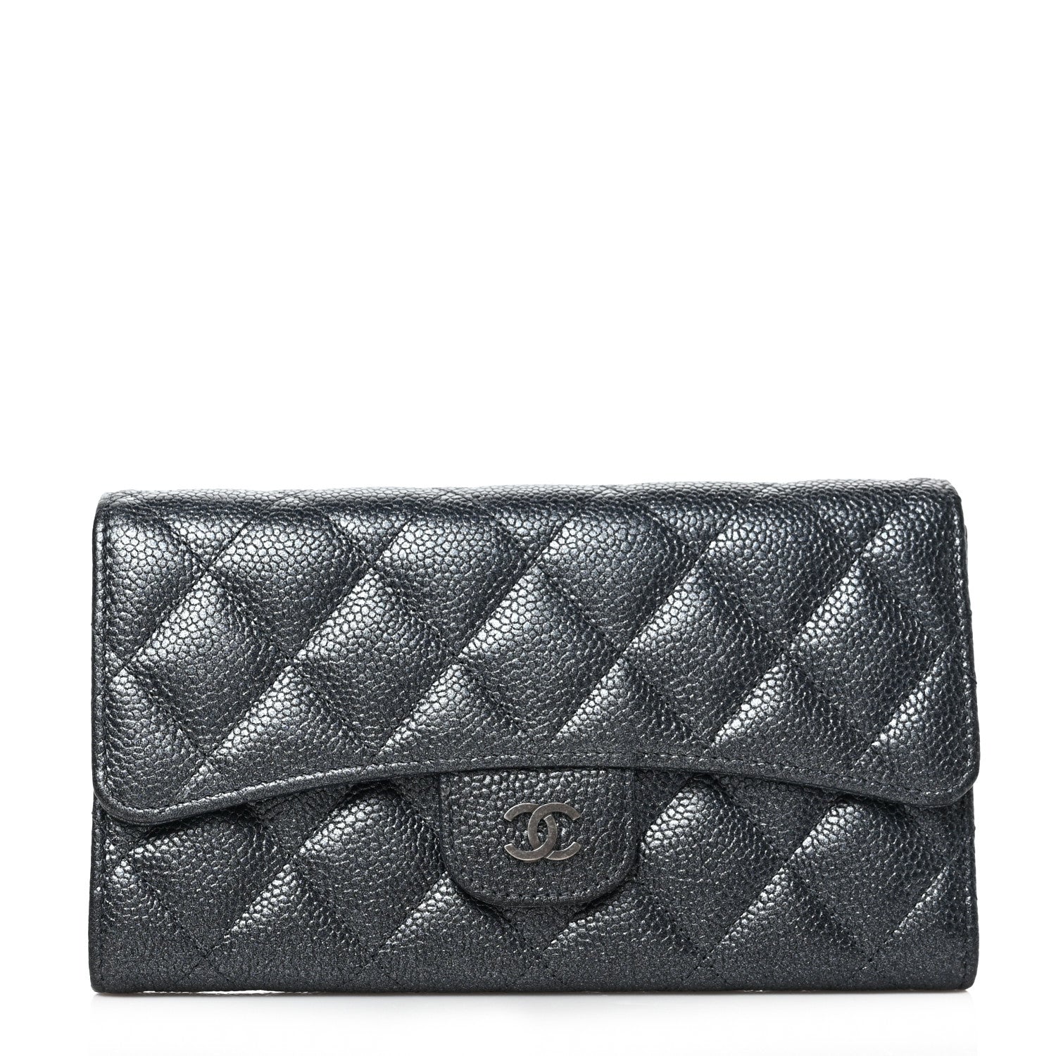 Chanel Iridescent Caviar Quilted Large Gusset Flap Wallet Black 1 of 7