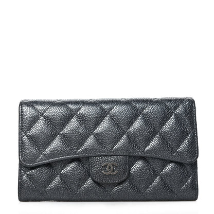 Chanel Iridescent Caviar Quilted Large Gusset Flap Wallet Black 1 of 7