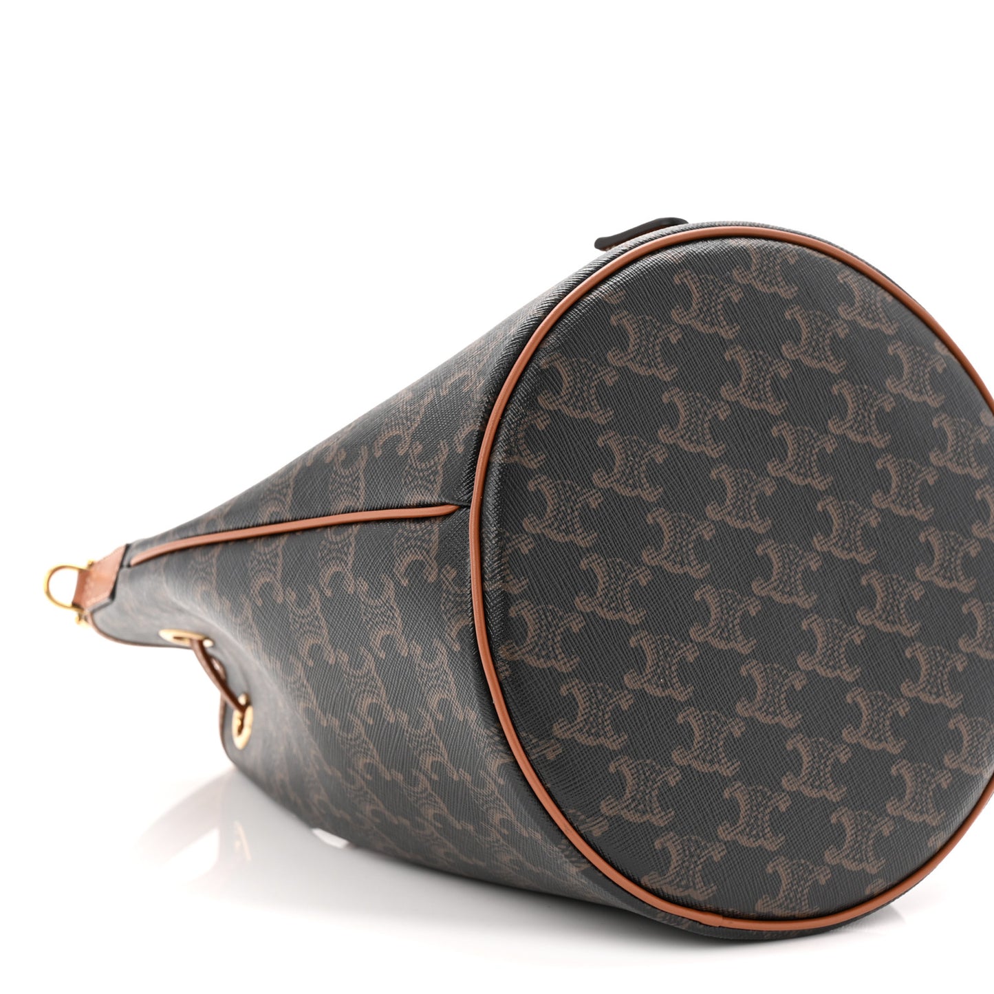 Triomphe Canvas Calfskin Clara Drawstring Bucket Bag Tan