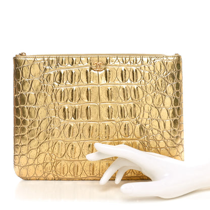 Chanel Metallic Crocodile Calfskin Embossed Medium Cocodile Cosmetic Case Gold 2 of 10