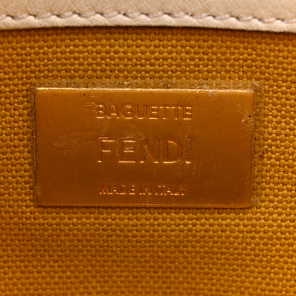 Fendi X SARA COLEMAN Canvas Vitello King Seta FF Fish Eye Embroidered Baguette Mostarda White Ice 6 of 15