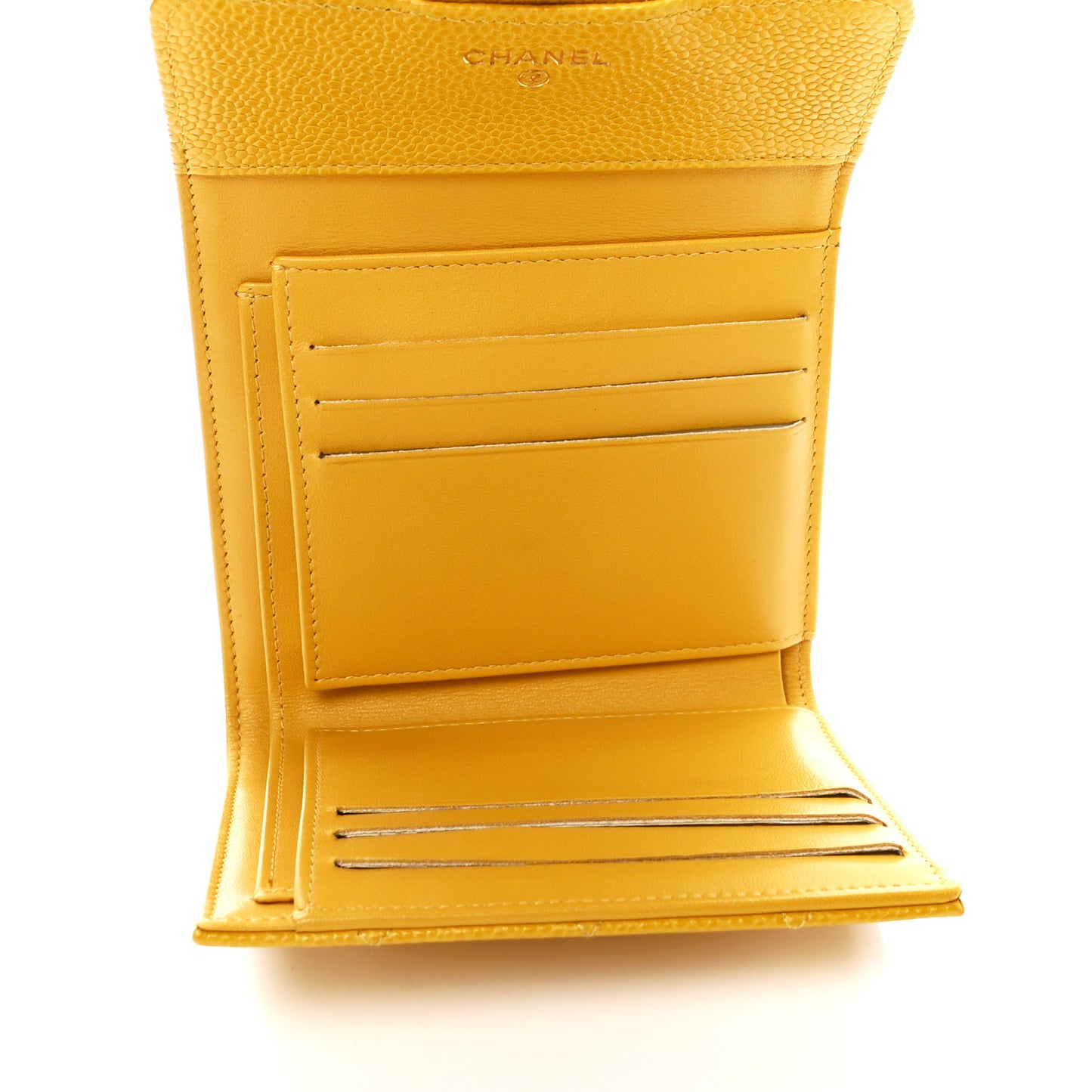 Caviar Quilted Compact Flap Wallet Yellow