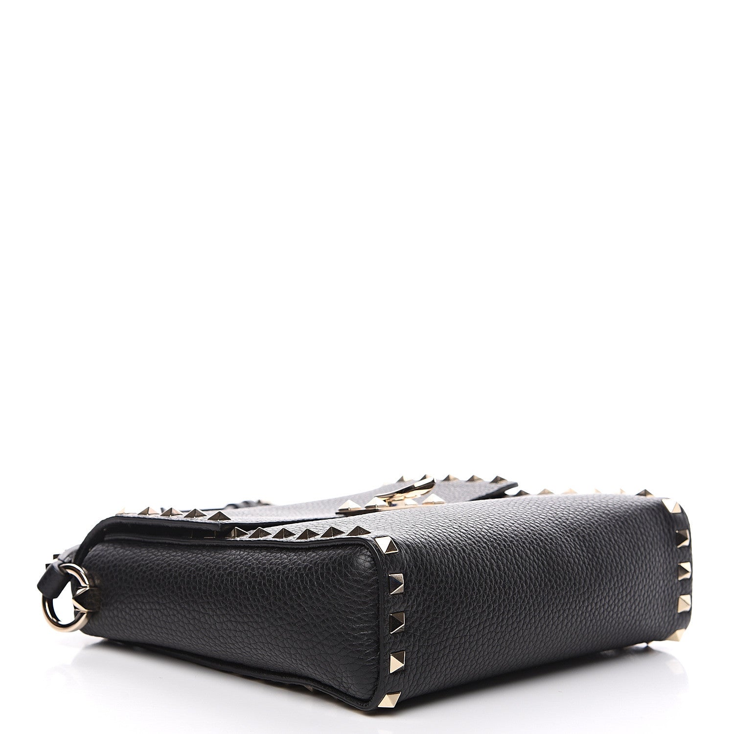 Valentino Garavani Pebbled Calfskin Rockstud Flip Lock Flap Messenger Black 3 of 8