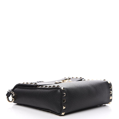 Valentino Garavani Pebbled Calfskin Rockstud Flip Lock Flap Messenger Black 3 of 8