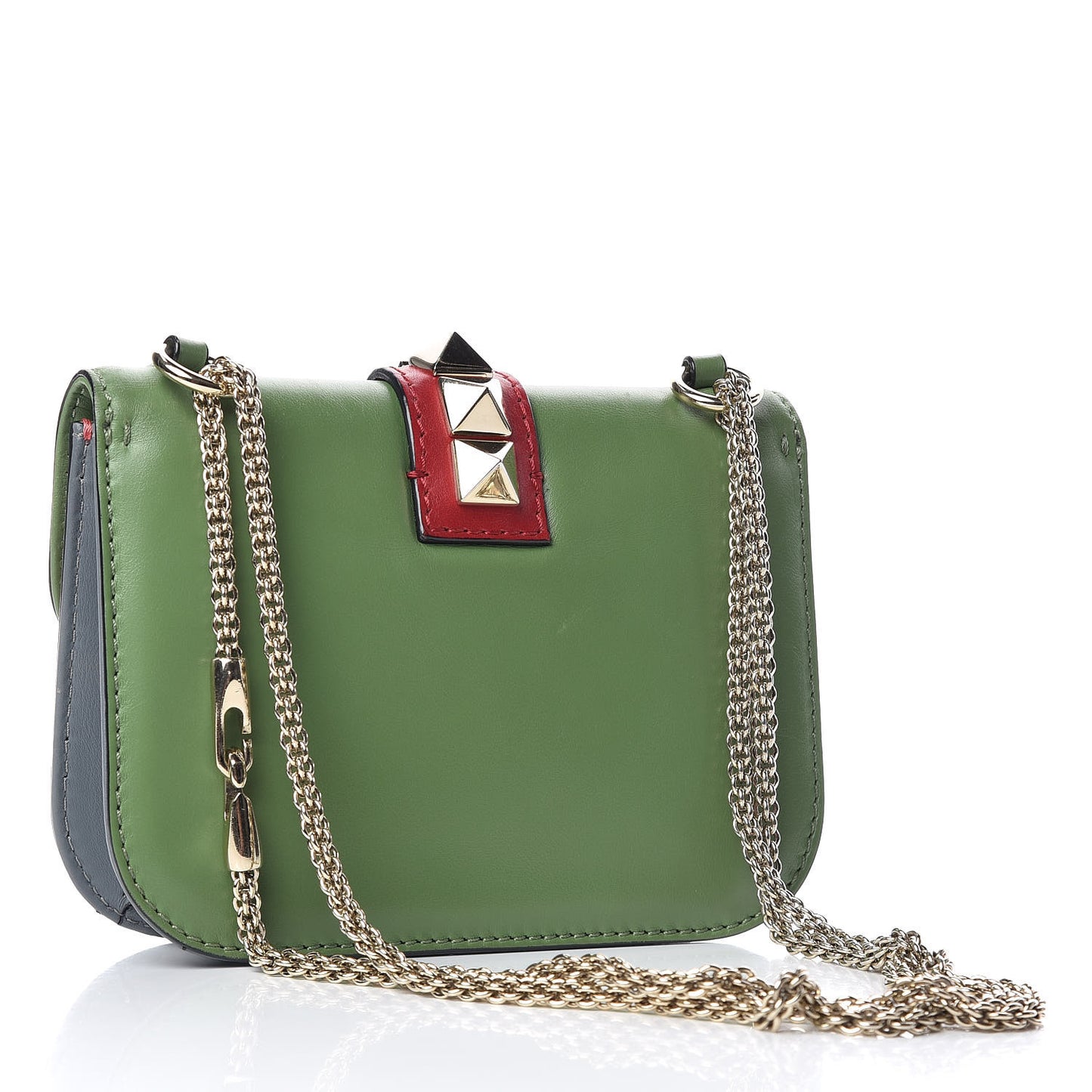 Vitello Small Glam Lock Rockstud Flap Green Deep Rose Grey Scarlet