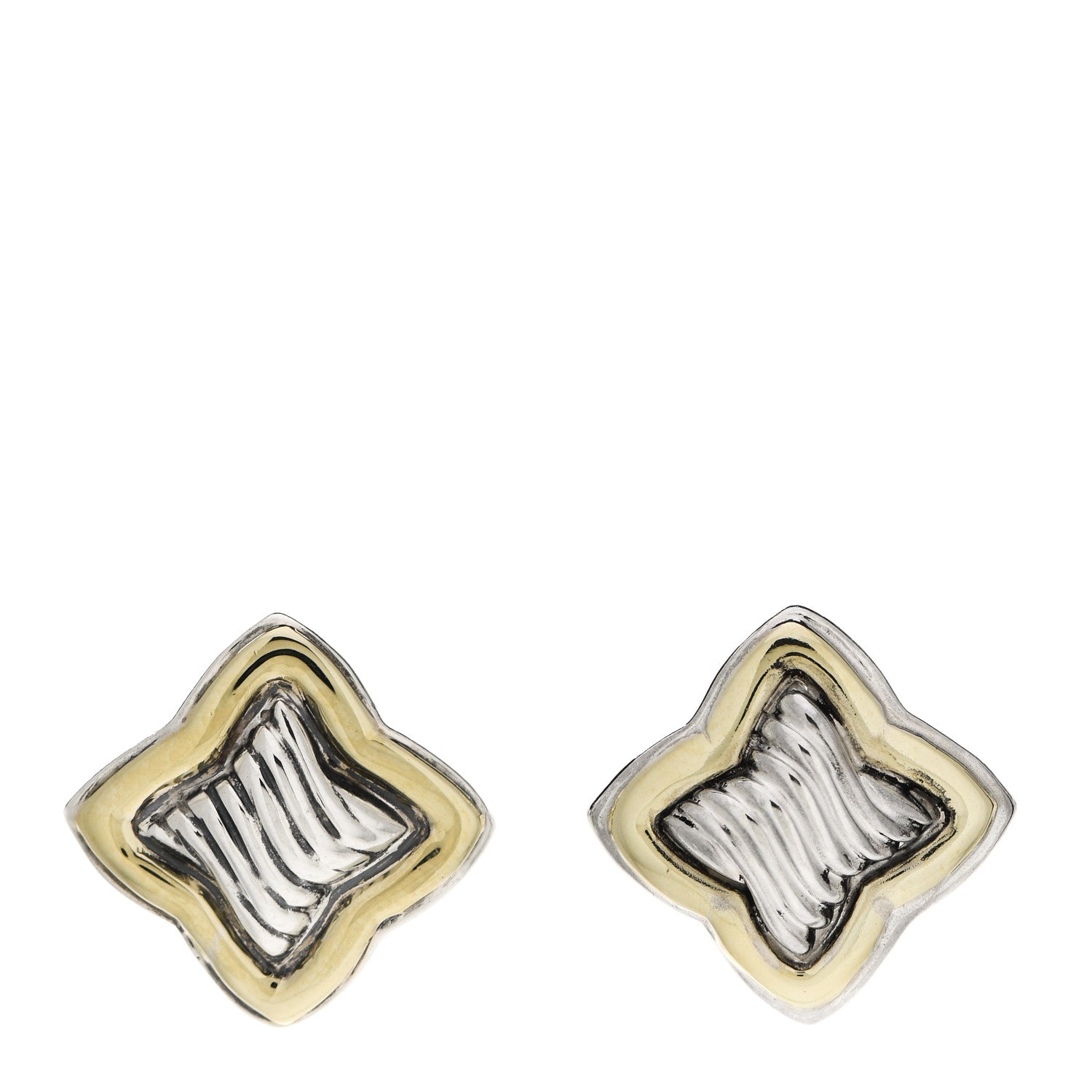David Yurman Sterling Silver 14K Yellow Gold Quatrefoil Earrings 1 of 5