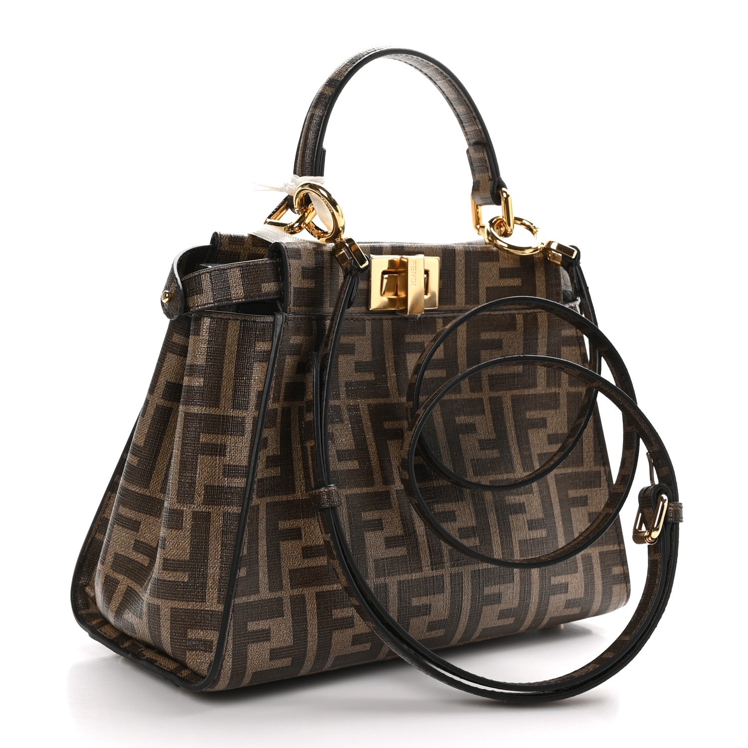 Fendi Glazed Fabric Vitello FF 1974 Hairdo Girls Inlay Mini Peekaboo Iconic Satchel Mogano Panna Multicolor 3 of 10