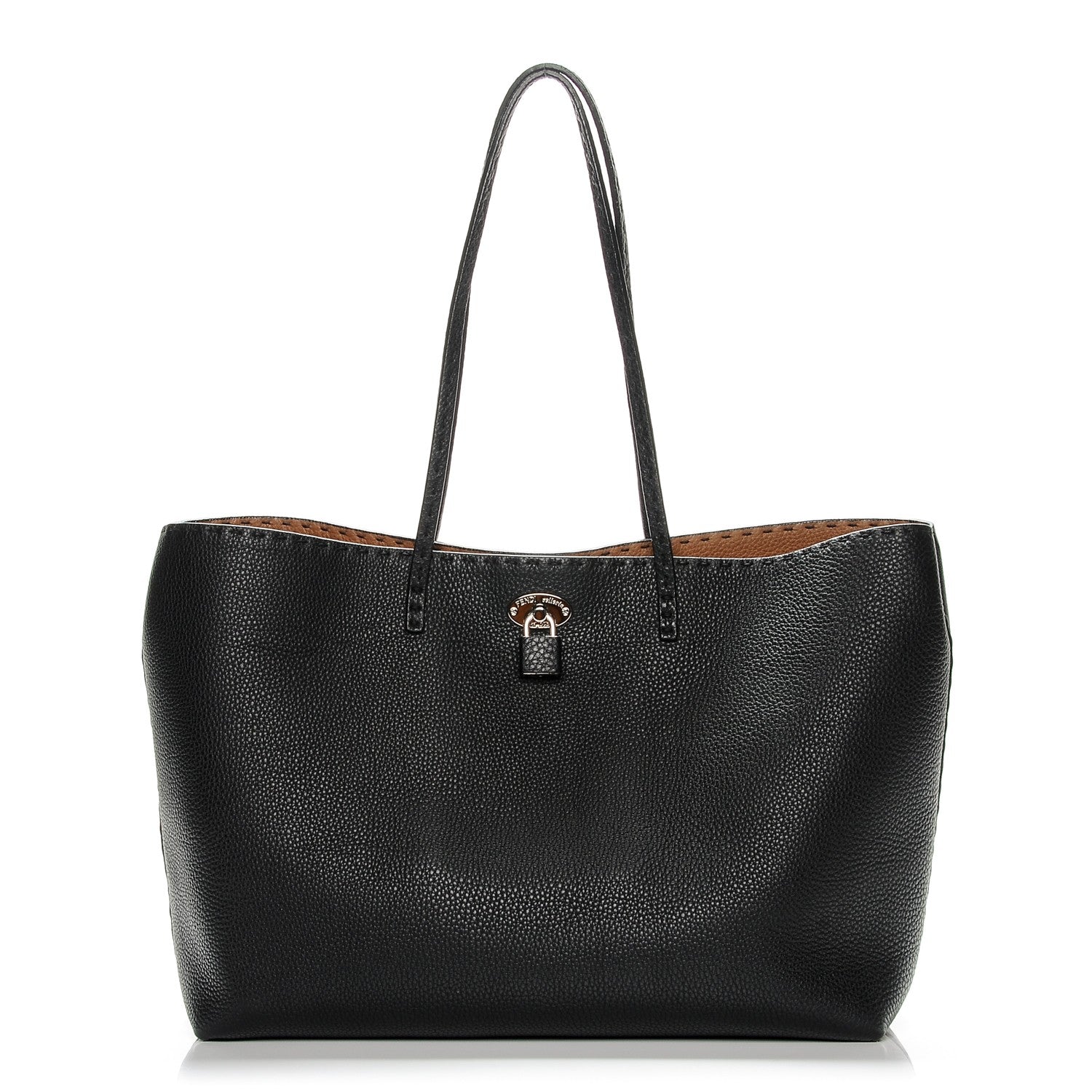 Fendi Cuoio Romano Selleria Bi-Color Large Carla Tote Black Mou 1 of 7