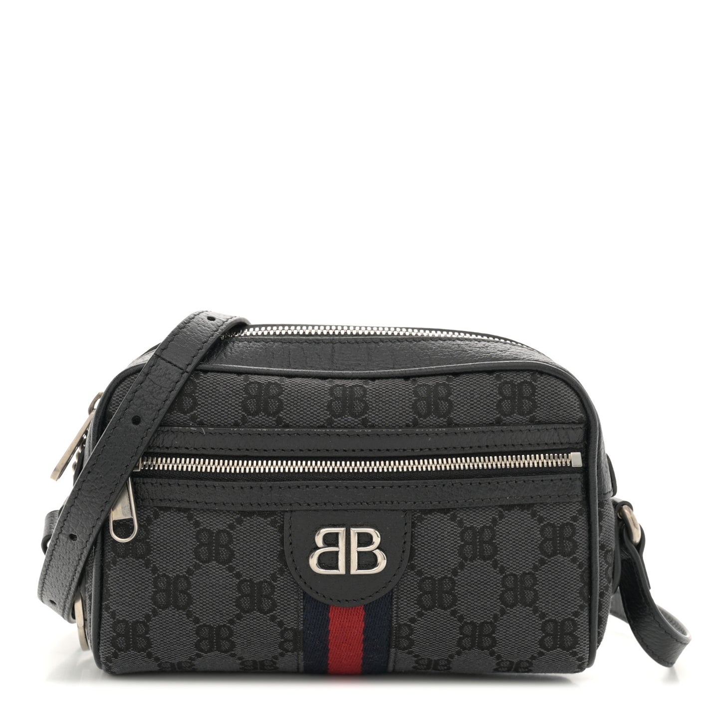 X BALENCIAGA BB Monogram Web Mini Ophidia Shoulder Bag Black