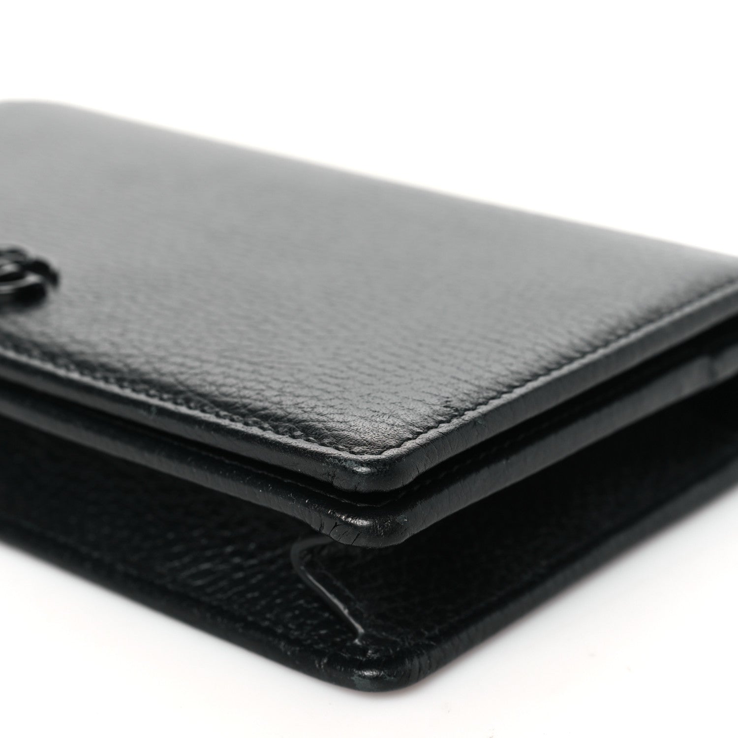Gucci Dollar Calfskin Enamel Monochrome Mini GG Marmont Chain Wallet Black 9 of 10